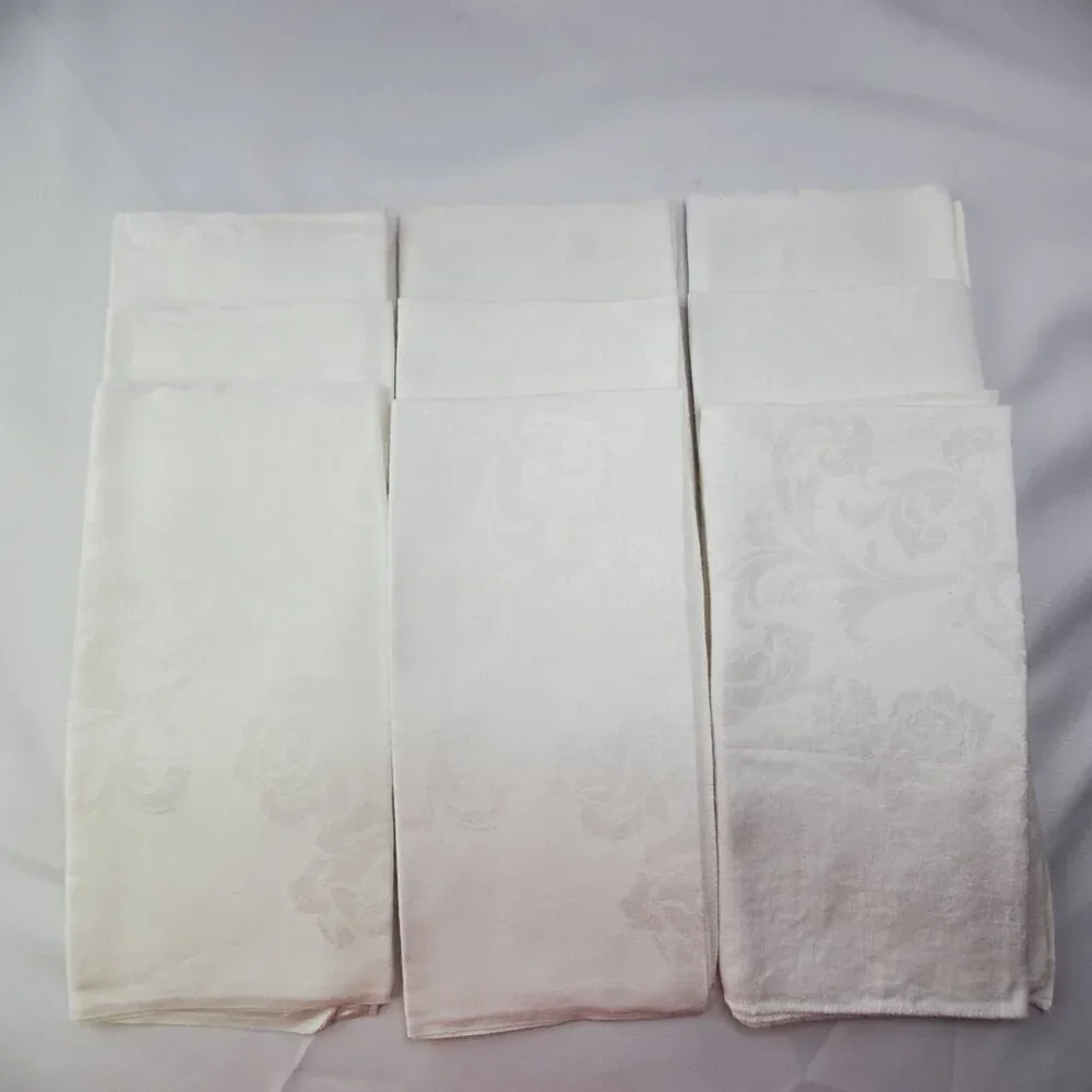 9 VTG White Damask Heirloom Rose Pattern Table Napkins 20
